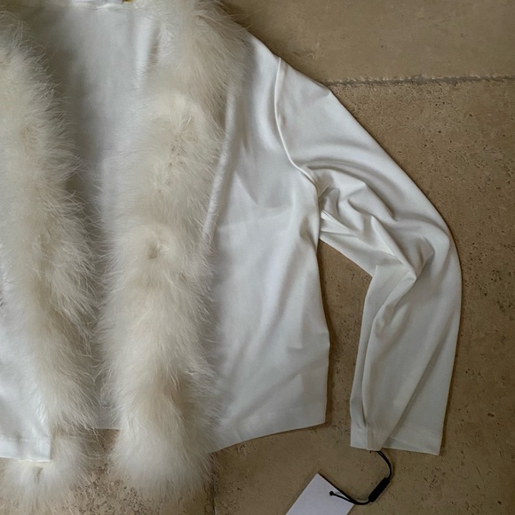 NWT Calvin Klein Marabou Feather Trimmed White Jacket Medium - Picture 2 of 8